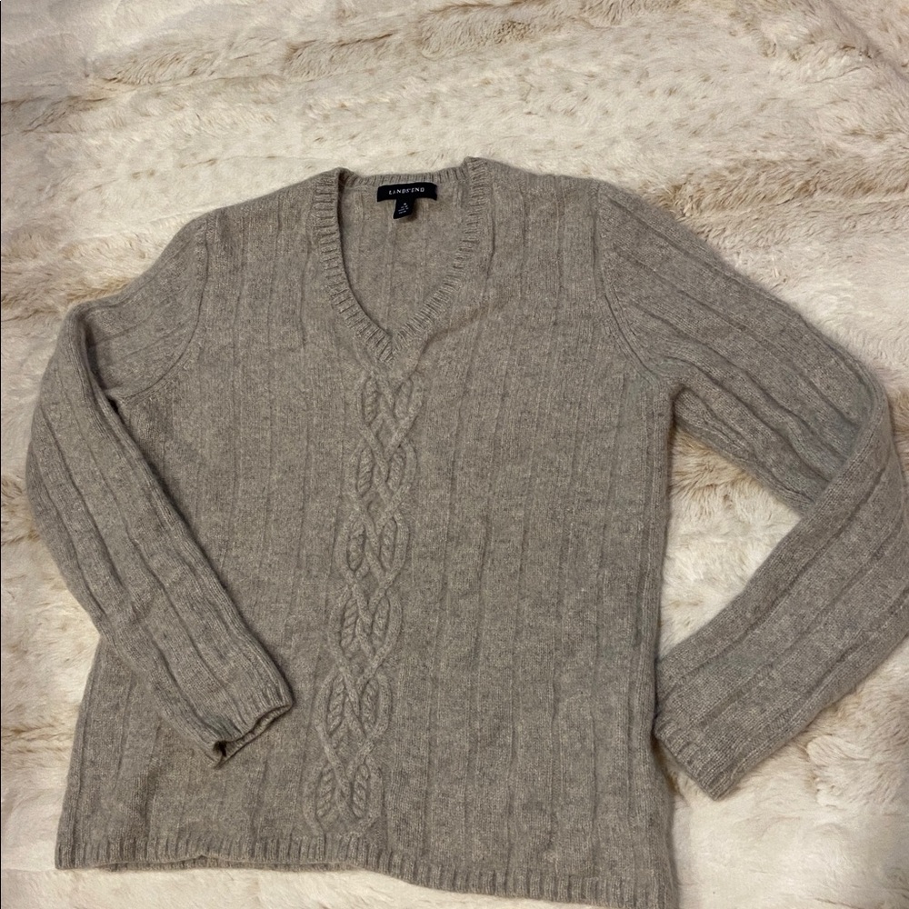 Lands' End Light Gray Sweater 100% Cashmere 10/12
